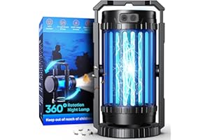 Evolpol Bug Zapper Outdoor, 4 in 1 Electric Mosquito Zapper with 5000mAh Battery, Portable & Rechargeable Fly Trap with Spotlights Cordless Mosquito Trap for Camping&Garden,Outdoor&Indoor (Black)