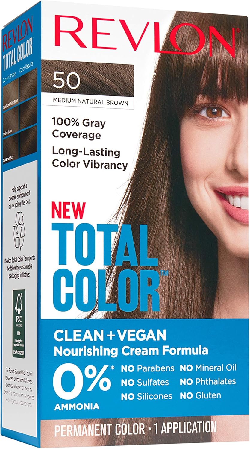 Revlon Total Color Permanent Hair Color, Clean and Vegan, 100 Gray