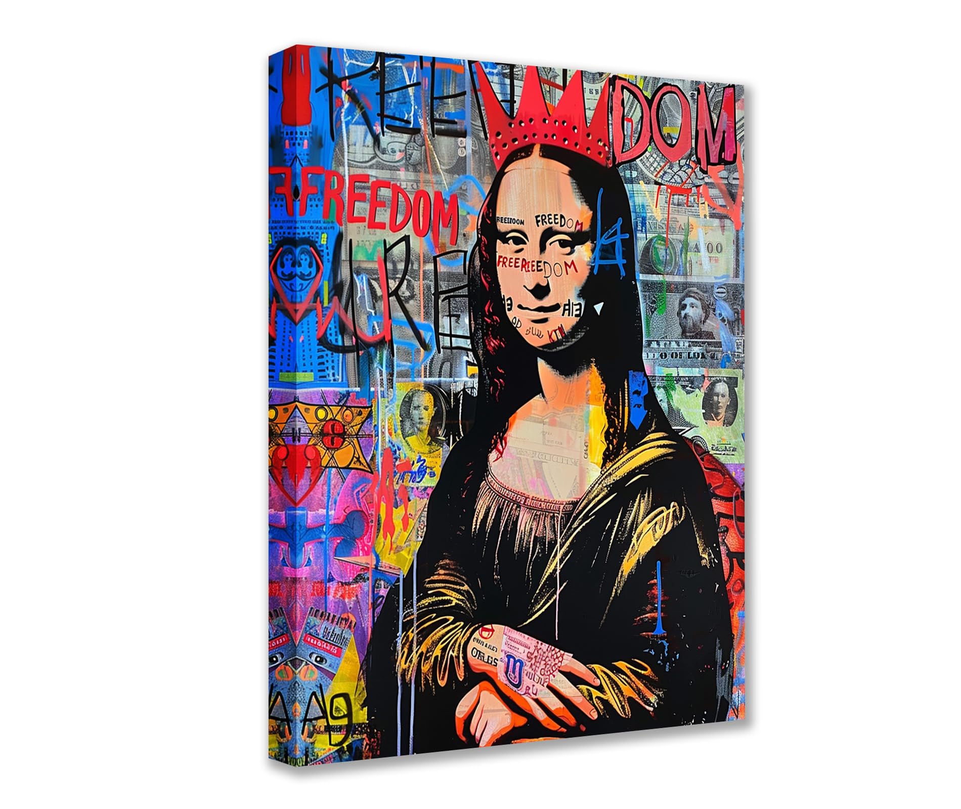 Tucocoo Graffiti Women Canvas Wall Art Abstract Mona Lisa Paintings Colorful Street Pop Art Pictures Famous Modern Artwork Home Decor for Living Room Bedroom Office Framed Ready to Hang 12x16 inches