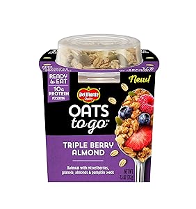 Del Monte Oats To Go Ready To Eat Oatmeal, Triple Berry Almond, 7.5 Oz Cup, 6 Pack