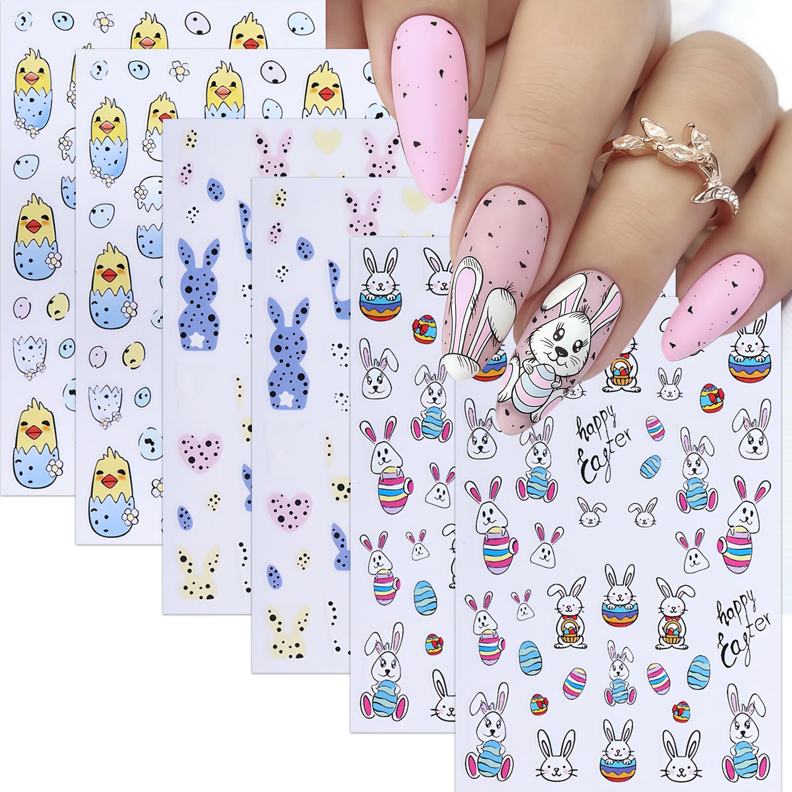 6 Sheets Cute Bunny Nail Stickers Easter Nail Art