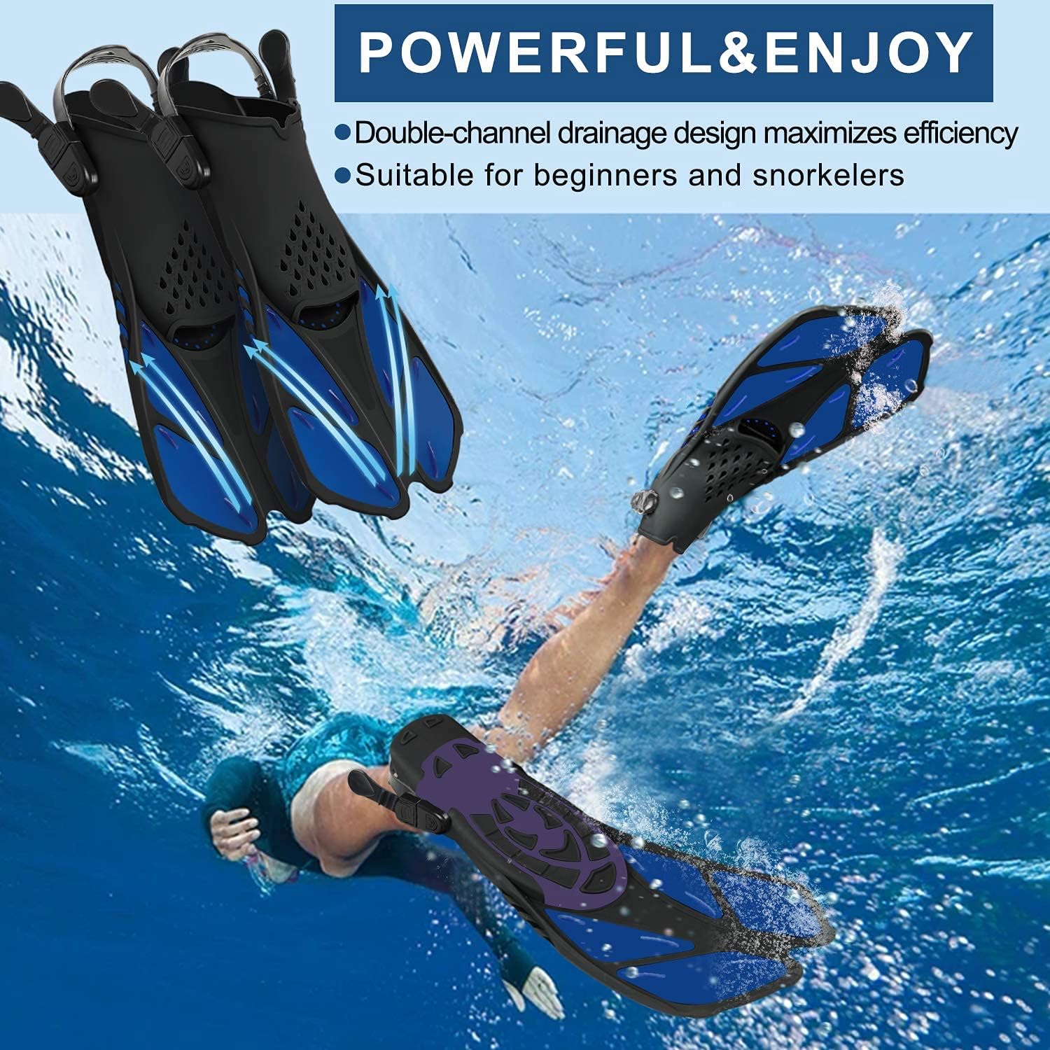 Greatever Snorkel Fins Adjustable Buckles Open Heel Swim Flippers Travel Size Short Swim Fins for Snorkeling Diving Swimming Adult Men Womens : Sports & Outdoors