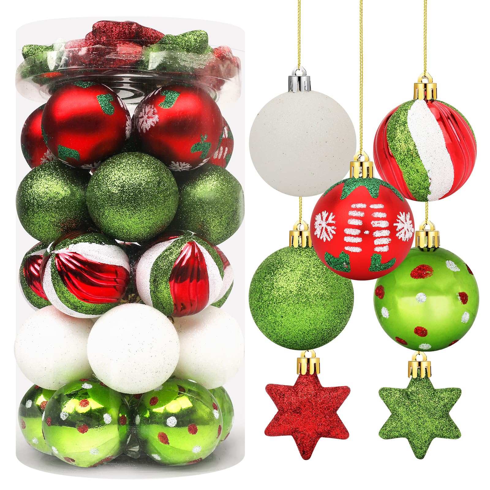 Photo 1 of 35PCS 2.36 Inch Christmas Ball Ornaments, Glittering Plastic Shatterproof Christmas Ball Ornaments Set, Red Green White Decorative Hanging Ornament for Xmas Tree Decorations, Holiday Party D écor
