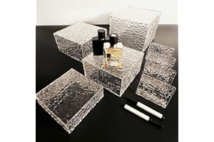 ReeGii 4PCS Buffet Risers Display Stands with 4PCS Mini Signs,Acrylic Cube Display Risers with Hollow Bottom, 1 Set (6, 6.5, 7, 8)" (Transparent, 1 Set ( 6'',6.5'',7'',8'' ))