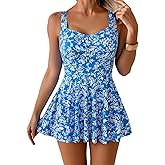 B2prity One Piece Swimdress Swimsuit for Women Tummy Control Wrap Swim Dress Modest Ruched Skirt Bathing Suit