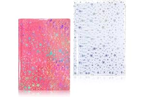Feifeiya 2 Pcs White and Pink A5 Jelly Cover for Week Planner Transparent Planner Glitter Star Clear Cover for Journal and Notebooks