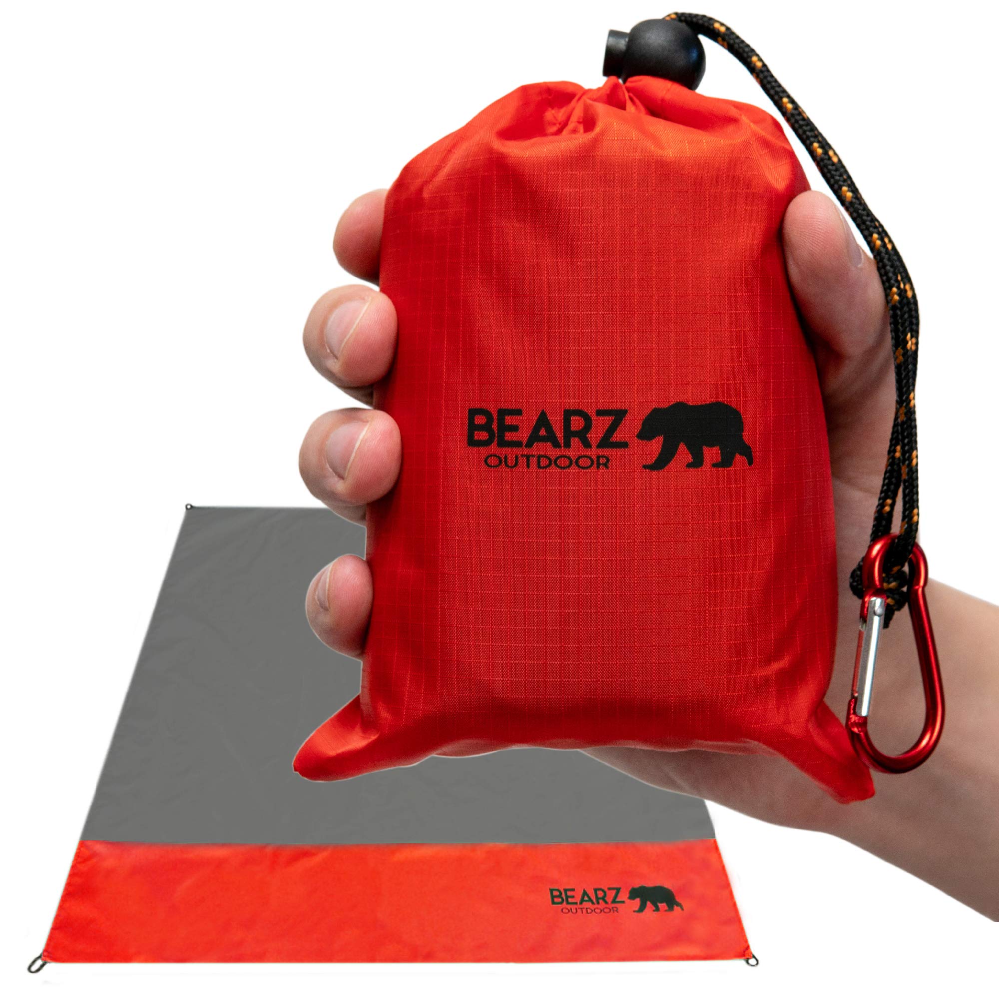 BEARZ Outdoor Travel Blanket - Pocket Sized Beach Blanket Camping Blanket, Waterproof Picnic Blanket, Sandproof Beach Mat - Camping Gadgets & Festival Hiking Accessories (Red)