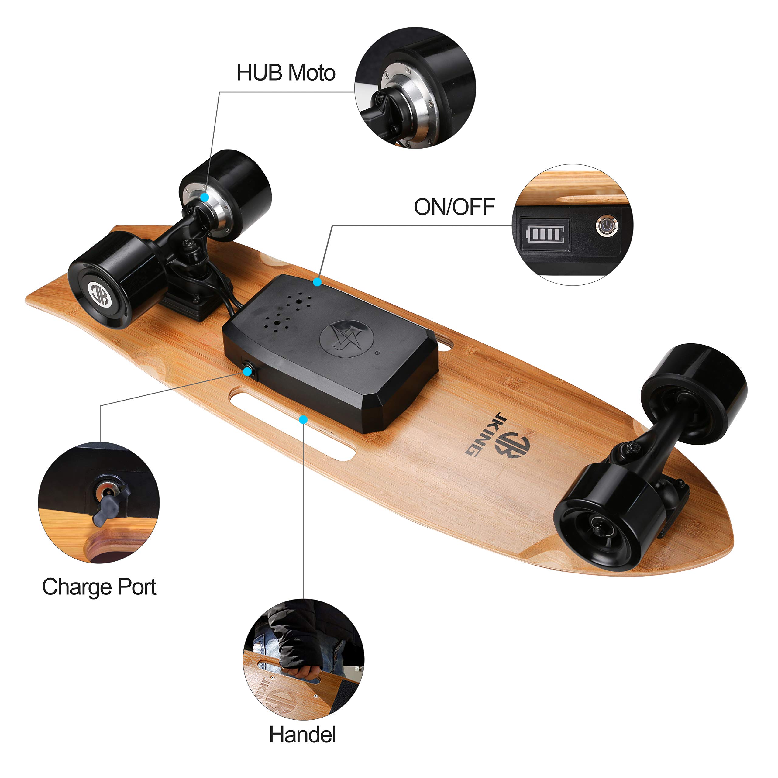JKING Electric Skateboard Electric Longboard with Remote Control Electric Skateboard,700W Hub-Motor,16.7 MPH Top Speed,8.2 Miles Range,3 Speeds Adjustment