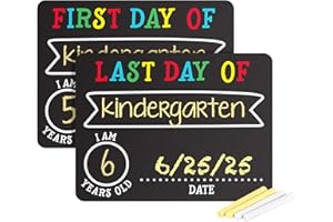 Pearhead First and Last Day Chalkboard Signs, Reusable And Erasable Chalkboard, Ideal Photo Memory Prop for School Milestones, Includes 2 Chalk Signs With White and Yellow Chalk