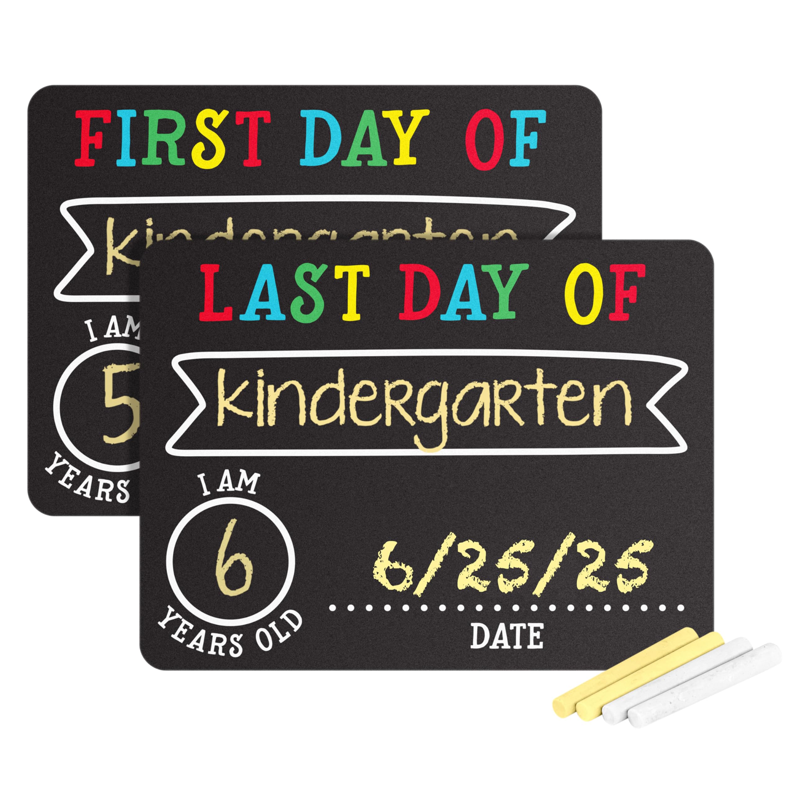 Photo 1 of Pearhead First and Last Day Chalkboard Signs, Reusable And Erasable Chalkboard, Ideal Photo Memory Prop for School Milestones, Includes 2 Chalk Signs With White and Yellow Chalk