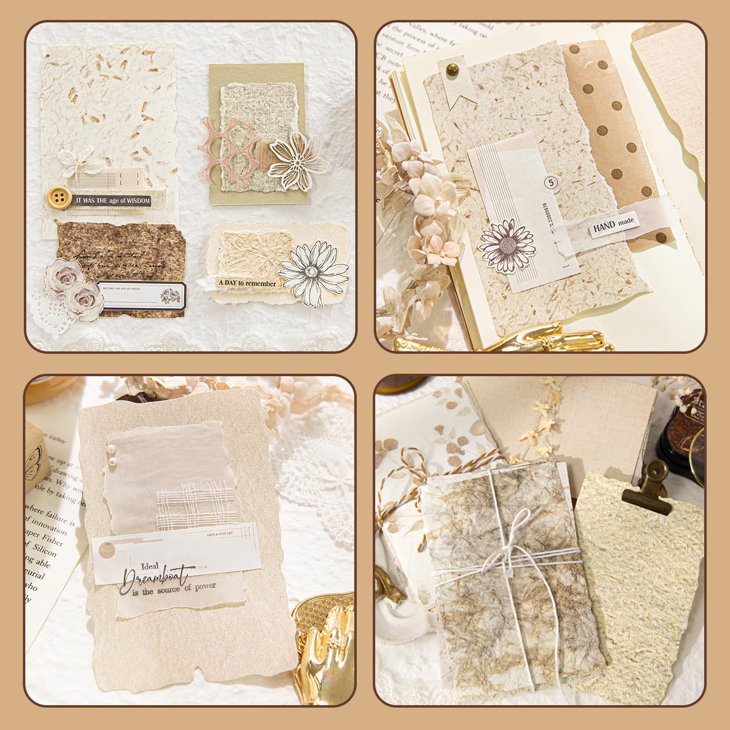 168Pcs Scrapbook Supplies Kit Textured Paper, Rice Paper For Scrapbooking Paper,Junk Journal Supplies,Decorative Decoupage Card Making Supplies,And DIY Mixed Media Collage Card,Vintage Wall Decor