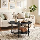 HOOBRO Coffee Table, 2-Tier Round Coffee Table, Mid-Century Modern Coffee Table for Living Room, Center Table with 2-Tier Open Storage Shelf, Home Office, Black BK75KF01