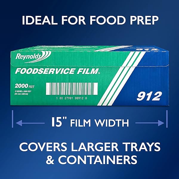 REYNOLDS 912 FOODSERVICE CLEAR PLASTIC WRAP FILM, 15 INCH WIDTH, 2000 FEET