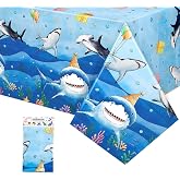WERNNSAI Shark Tablecloth - 1 Pack 108"x54" Blue Ocean Table Cover | Under The Sea Shark Birthday Party Decorations, Disposable Plastic Table Cloth for Kids Summer Favor