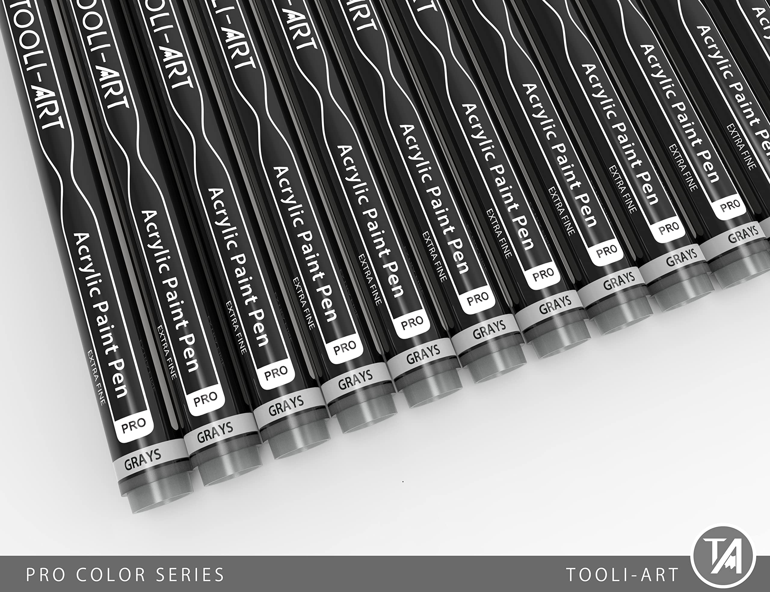 Acrylic Paint Pens 22 Gray Tones Assorted Pro Color Series Markers Set 0.7mm Extra Fine Tip for Rock Painting, Glass, Mugs, Wood, Metal, Canvas, Projects, Non Toxic, Waterbased, Quick Drying