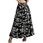 NiPaMi Women's Tiered Ruffle Boho Long Skirt Fall Chiffon Pleated Flowy Flared Maxi Skirt