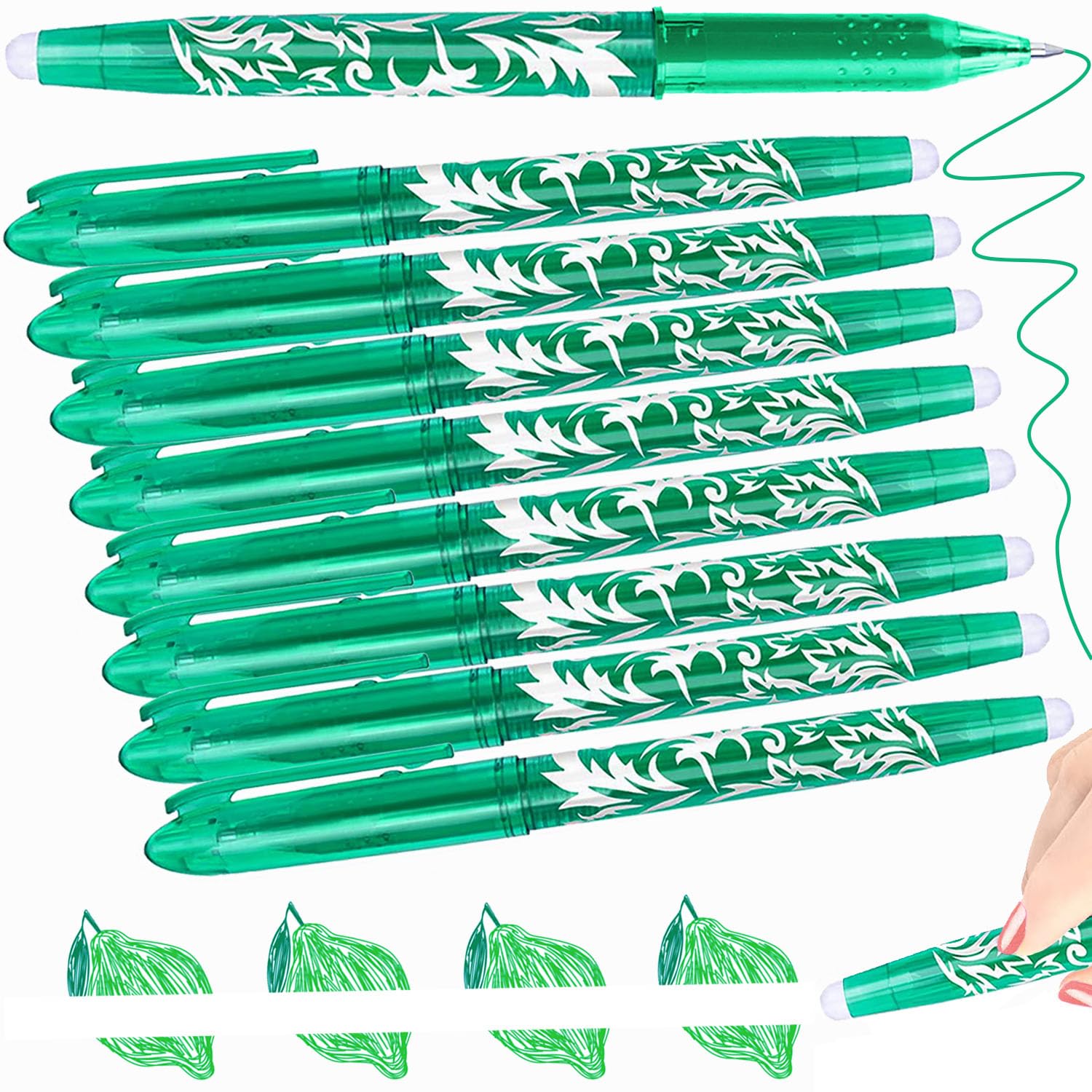 Artbiu 8 Erasable Pens Green Pens, Rub Out Green Ink Eraser Pen, Erasable Gel Pen with Rubbers on the End, 0.5mm Rubber Biro for office Supplies Writing — image 1