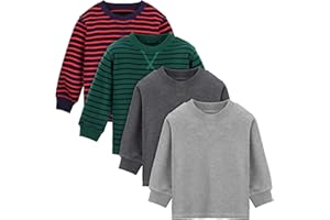 Cooraby 4 Pack Toddler Boys' Thermal Long-Sleeve Shirts Stripe and Solid T-Shirts Cotton Long-Sleeve Shirts for Boys