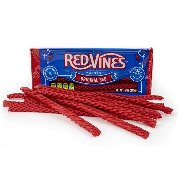 RED VINES LICORICE, ORIGINAL RED FLAVOR, 5OZ TRAY, SOFT & CHEWY CANDY TWISTS