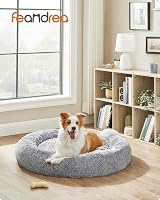 Feandrea Donut Dog Bed 100 cm Grey Fluffy Calming Plush Cover Removable Washable view 2