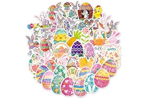 Gallasys 50pcs Easter Stickers, Cartoon cute Easter Egg Bunny Waterproof Vinyl Water Bottle Stickers Laptop Stickers for Kids