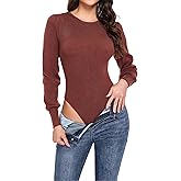 Women's 2025 Long Puff Sleeve Sweaters Fall Winter Crewneck Knit Ribbed Bodysuit Pullover Tops