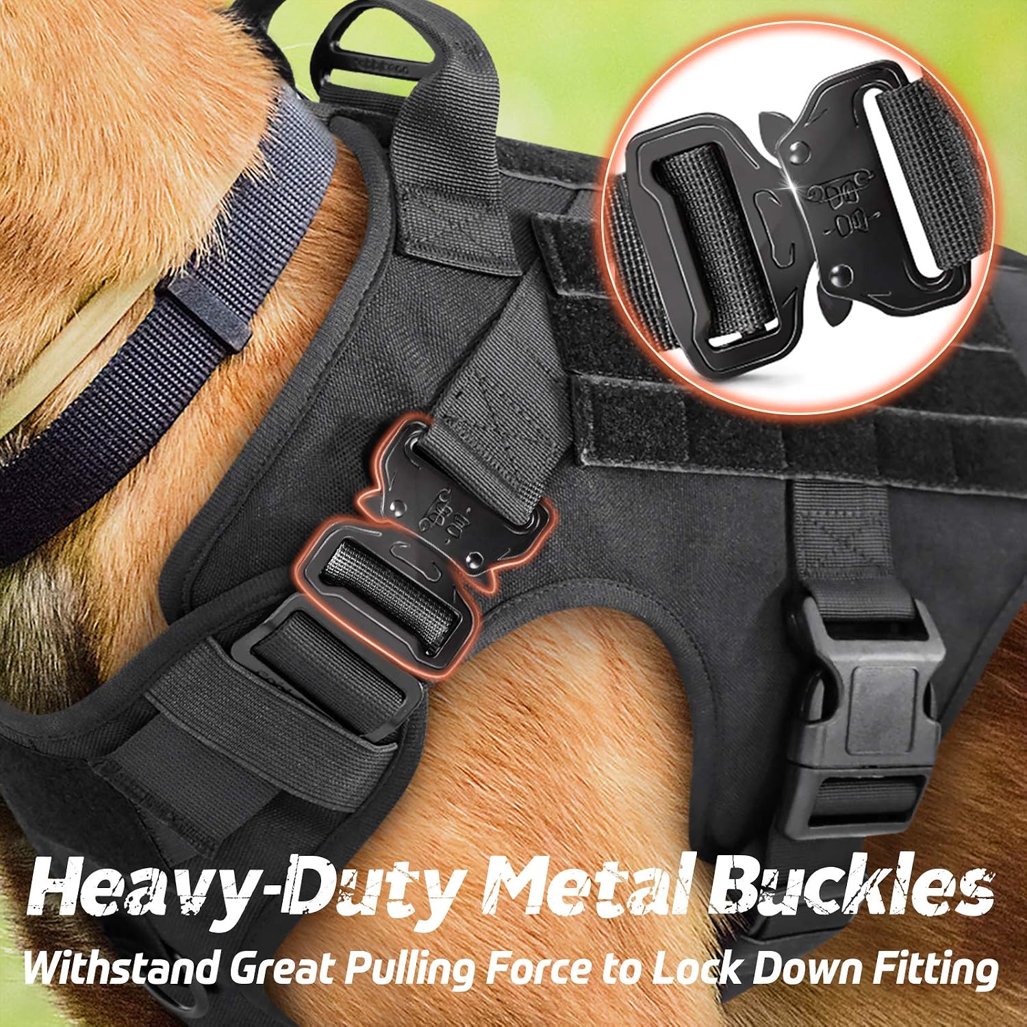 rabbitgoo Dog Harness Large Dog, Anti pull Vest Harness with Tactical MOLLE Panel, Metal Buckles, Front Back Clips - Image 3
