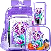 Clear Backpack for Girls and Boys, Kids Transparent Bookbag, 3PCS Cute See Through School Bag for Elementary Prechool
