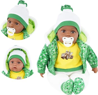 The Magic Toy Shop BiBi Doll 20in Black Ethnic Baby Boy Green Outfit Sounds