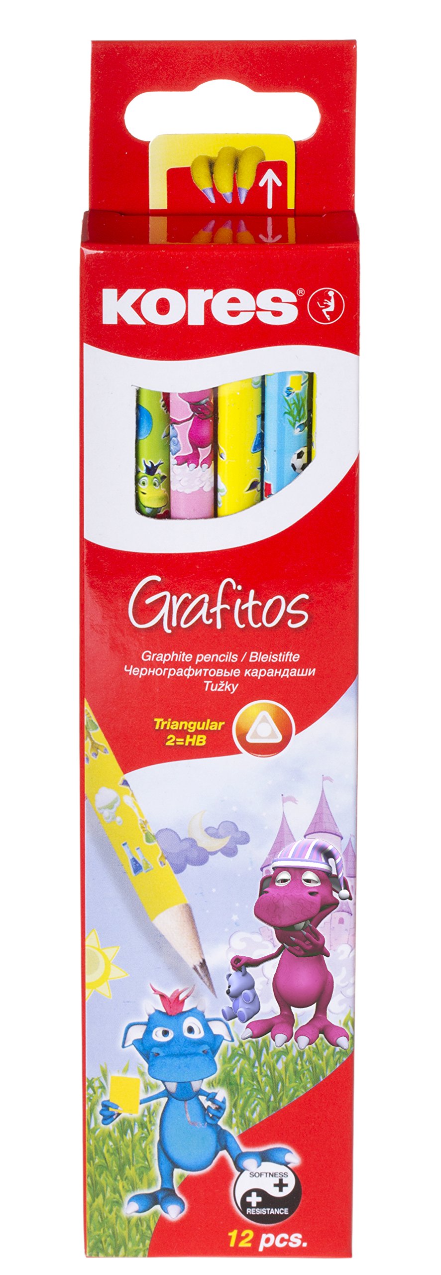 Kores - Pencils Set with End Dipped - Fantasy Grafitos for Kids, HB, Soft, Triangular - Back to School Supplies, HB Pencils, Pencil Set, Art Supplies, Office Supplies - Pack of 12
