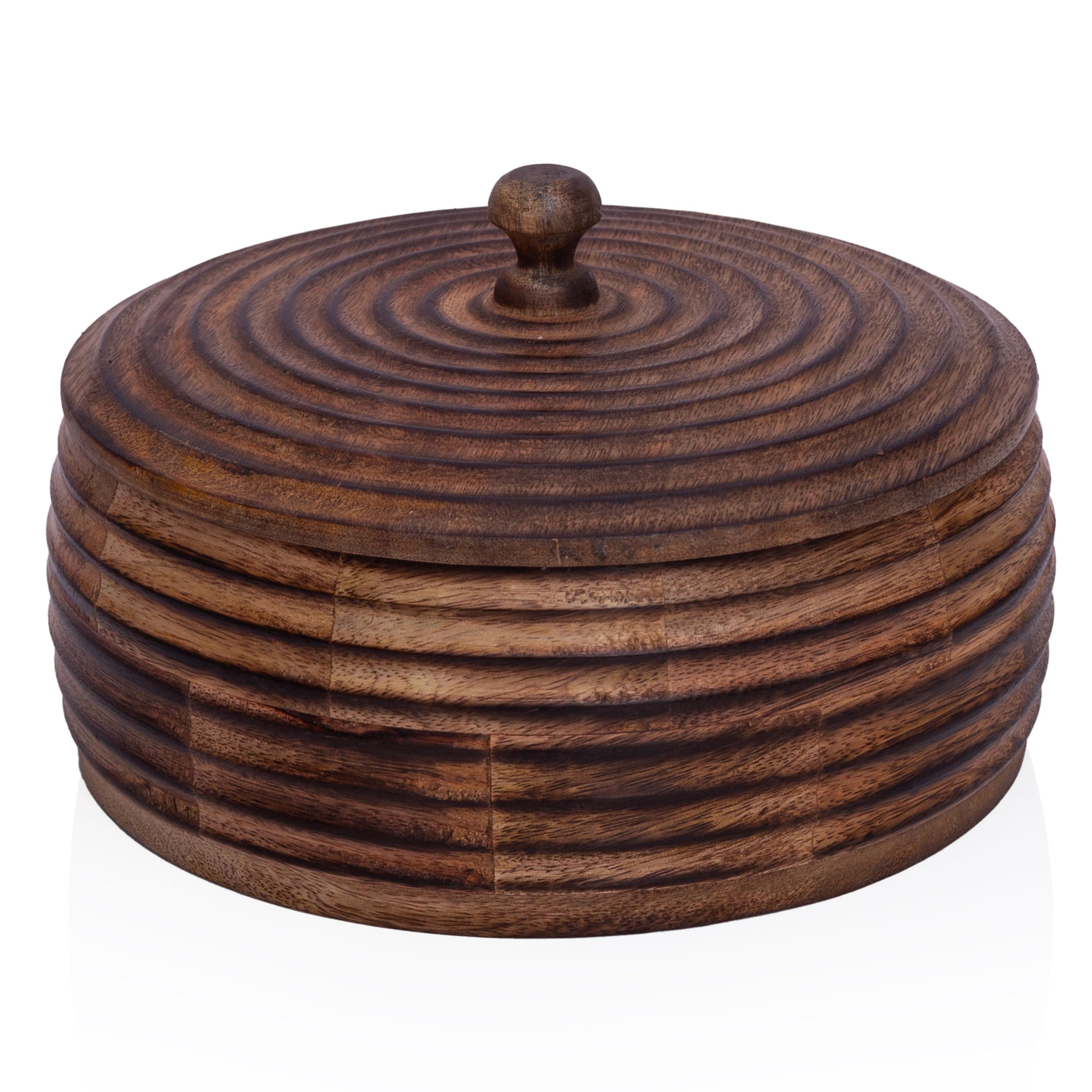 Photo 1 of Handcrafted Wooden Mexican Warmer Basket Indian Chapati Roti Bread Holder Box Pancake Keeper Serveware Hot Pot Casserole Dish With Lid Home Kitchen Dining Decor, Natural Brown, 9 x 3 Inches