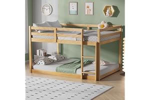 PVWIIK Full Over Full Wood Bunk Bed Frame with Ladder & Safety Guard Rails for Kids,Boy,Girl Bedroom,Space Saving Design & No Box Spring Needed,Easy to Assemble, Natural