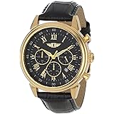 Invicta Men's I by Invicta Collection Gold Tone Stainless Steel Quartz and Black Leather Band Watch, Black (Model: 90242-003)