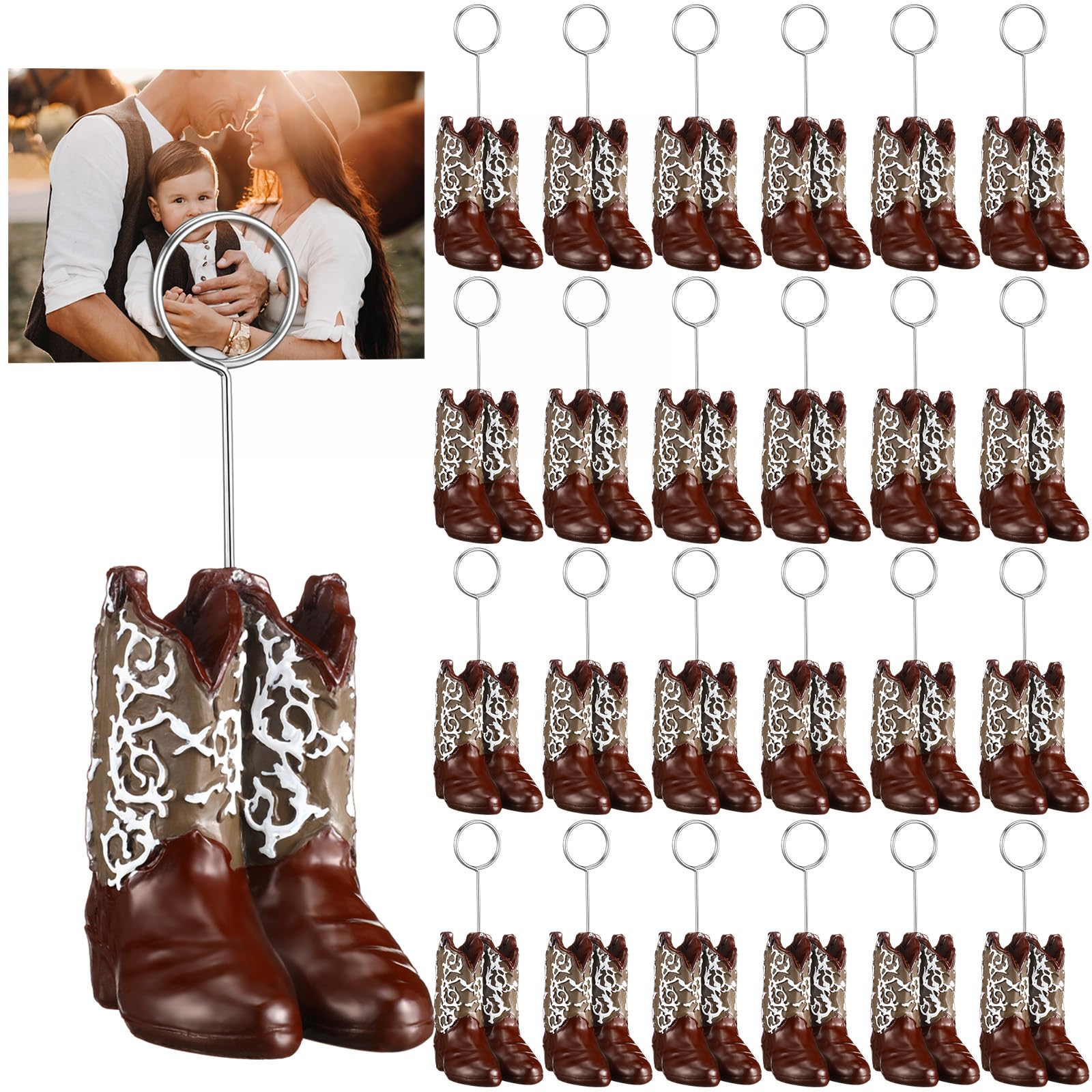 Photo 1 of **PARTIAL SET** Tatuo 24 Pcs Cowboy Boots Photo Holder Cute Table Number Holders Picture Card Stand Cowboy Theme Party Decorations Place Menu Memo Clips Western Party Supplies for Wedding Anniversary Party