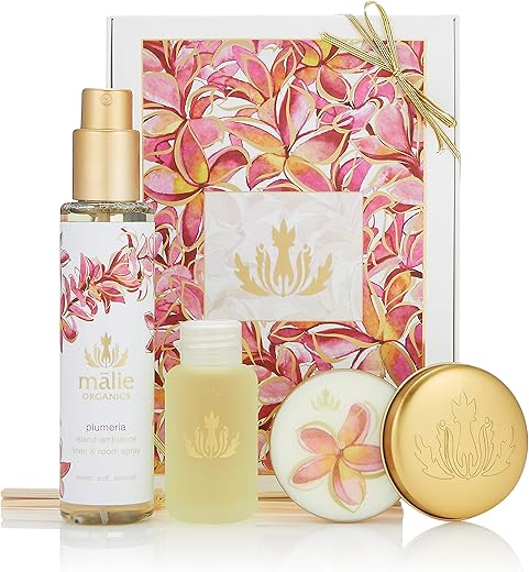 Malie Organics(マリエオーガニクス) ホームアンビエンスボックス プルメリア (セット内容:Reed Diffuser Travel 59ml / Linen&Room Spray 148ml / Soy Candle Travel 60g)