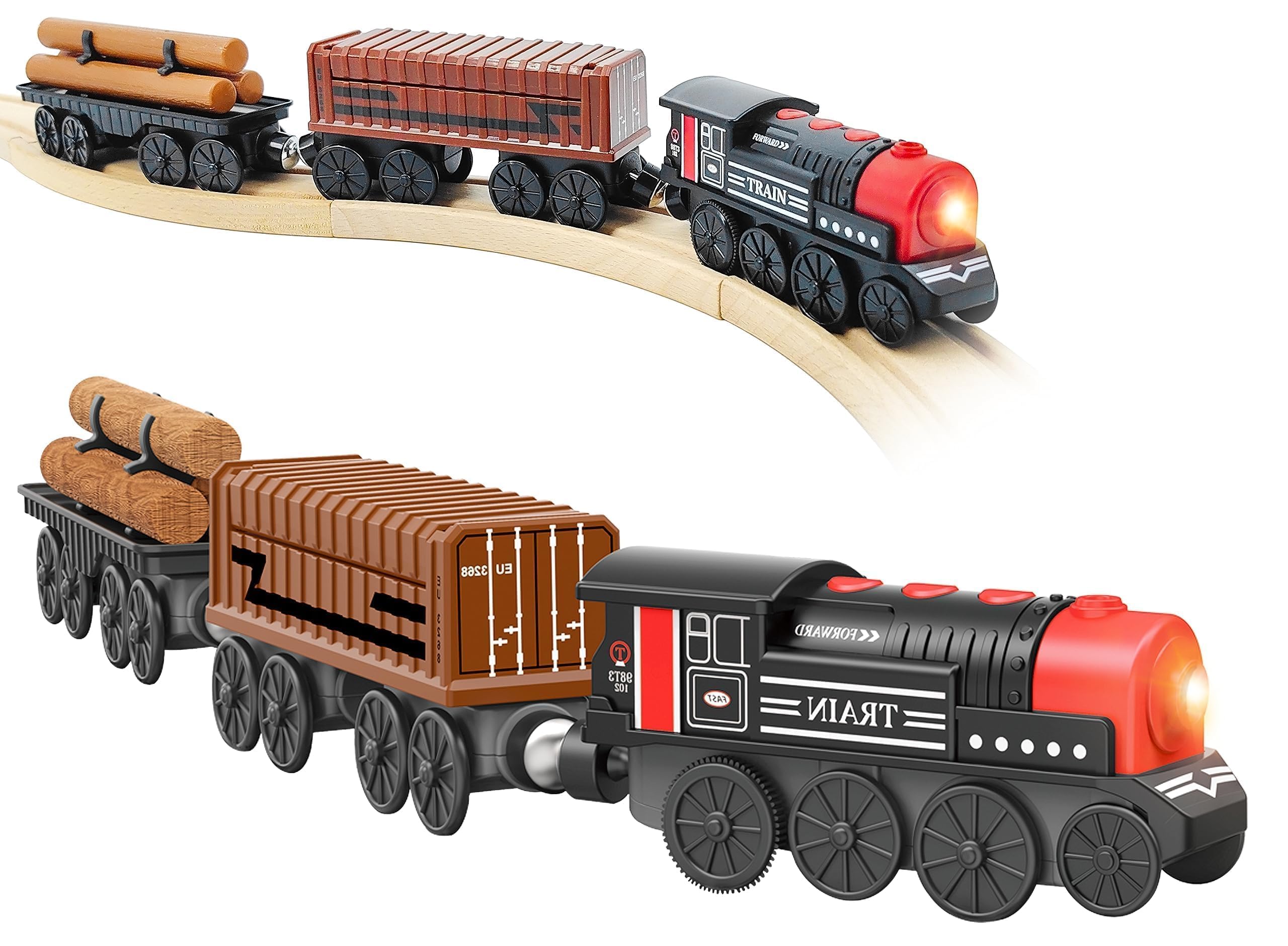Photo 1 of Motorized Train for Wooden Track, 3Pcs Train Toy Set for 3 4 5+Years Old Boy Girl Toddlers, Battery Powered Train Compatible with Thomas & Friends, Brio and Chuggington