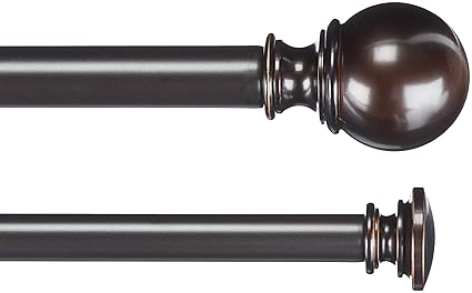 AmazonBasics 1 Double Curtain Rod with Round Finials, 36 to 72, Bronze