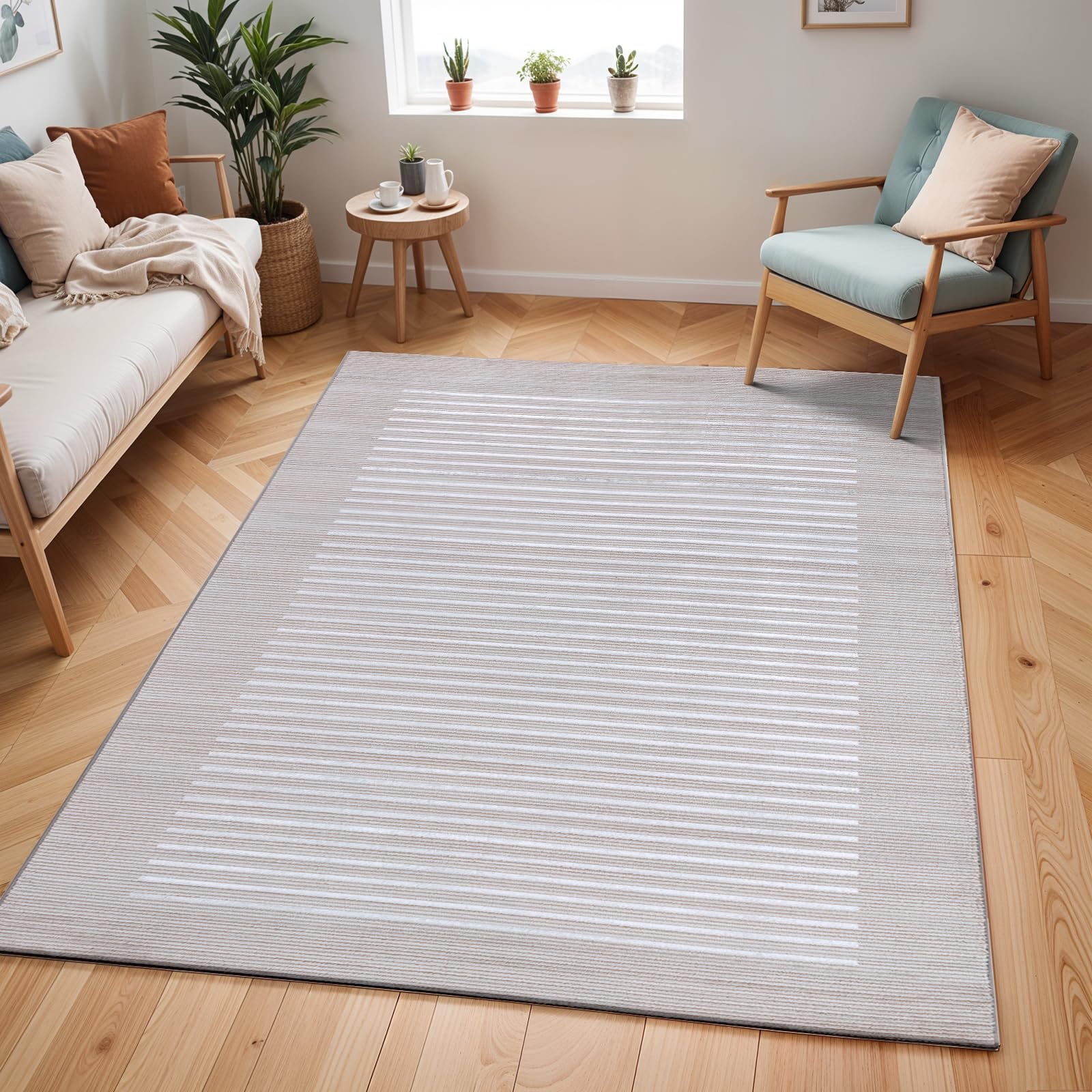 Livabliss Kaysa Zagora Geometric Carpet 120x170 cm, Scandi Neutral Abstract Boho Design for Living Room, Dining & Kitchen, Easy Care Pile, Beige White Grey
