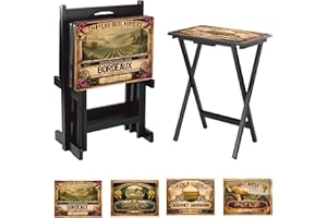 Cape Craftsmen Wine Label Classic TV Trays Table | Set of 4 | Rectangular Folding Couch Trays | Easy Storage Decorative Portabe Serving Tables for Home Activities (Wine Label)