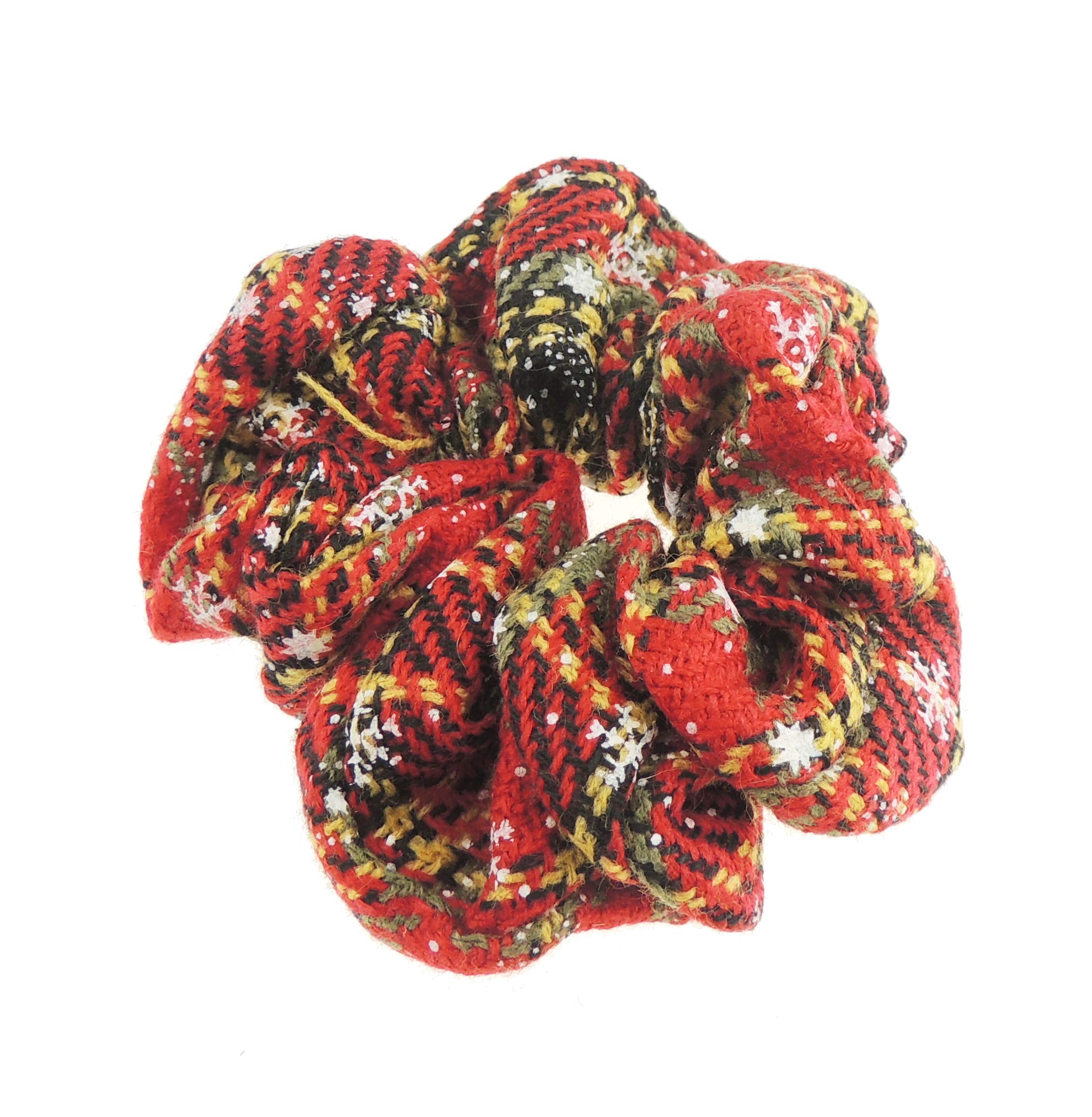 Ladies Girls Red Green Tartan Snowflake Festive Christmas Hair Elastic (Red Yellow Stitched)