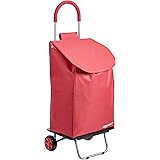 Amazon Basics Folding Shopping Cart Converts into Dolly, 40 inch Handle Height, Red