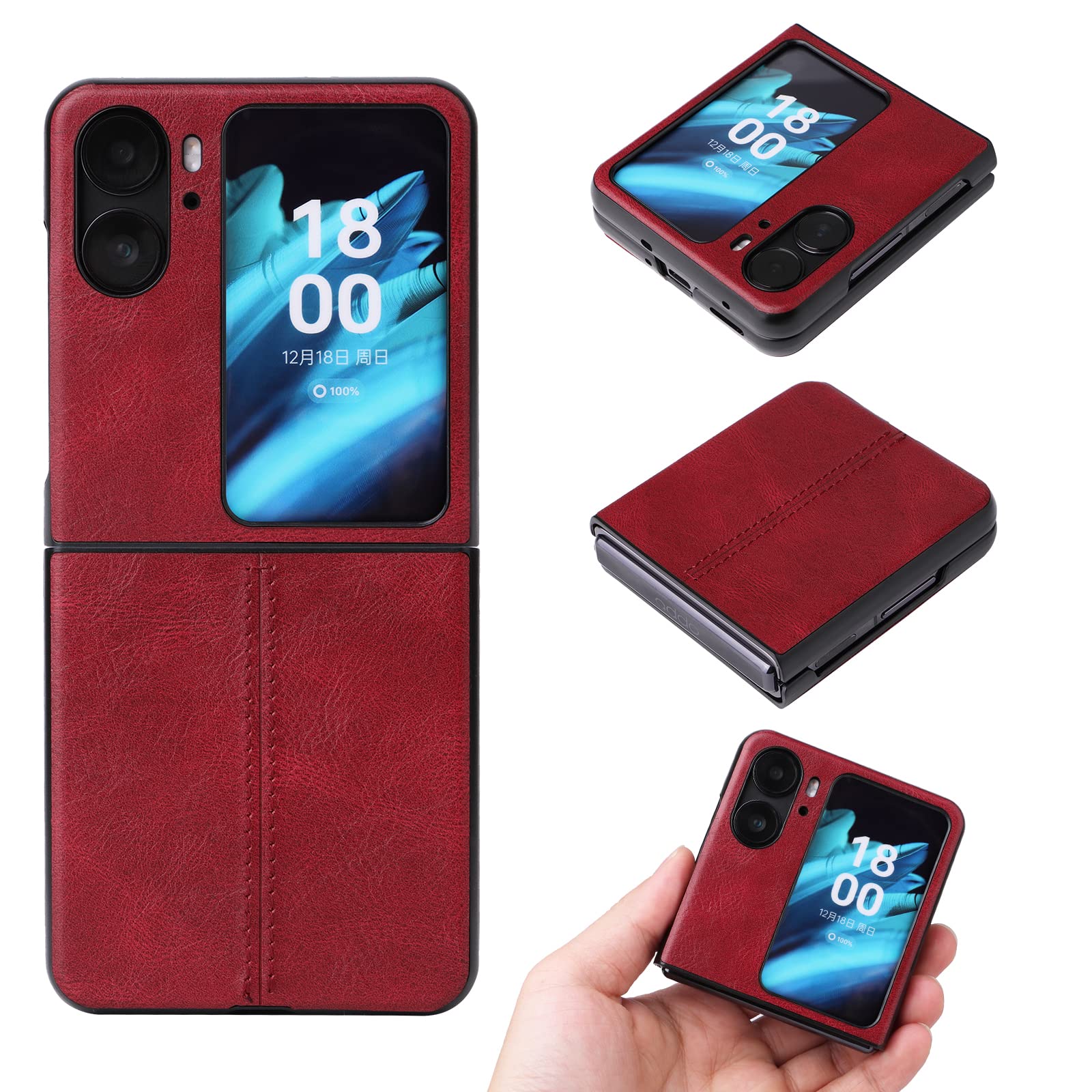 COQUE phone cover for Oppo Find N2 Flip,cow pattern mobile phone case Oppo Find N2 Flip(Red)