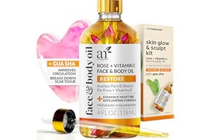 ArtNaturals Face & Body Vitamin E Bio Oil 4.0oz + Gua Sha Facial Tools Set - Organic Moisturizer Skincare for Scars, Stretch Mark, Cellulite & Nails - Great Massage oil for Massaging Joint & Muscle