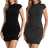 Vomidia 2 Piece Summer Dresses for Women 2025 Elegant Classy Mock Neck Short Sleeve Bodycon Party Club Mini Dress
