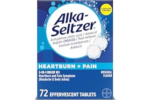 Alka-Seltzer Heartburn + Pain Effervescent Aspirin + Antacid Tablets, Fast Heartburn Relief and Acid Indigestion Relief, Pain Relief with Aspirin, 72 Ct