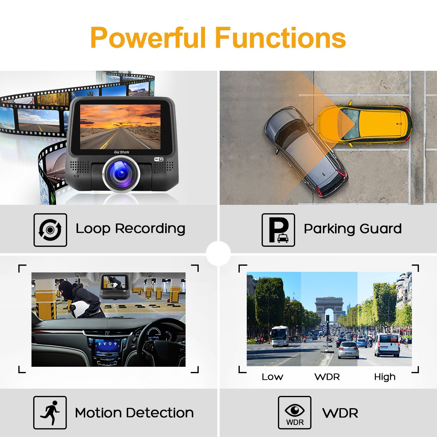 WiFi Dash Camera - 1080P Full HD Car DVR Dashcam 220 Degree Wide Angle Dash Camera for Cars, 3\