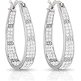 Savlano 14K Gold Plated Inside Out Crystal Hoop Earrings - Oval Shape Earrings for Women Comes with Gift Box