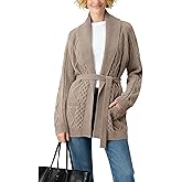 Majdan Womens Cable Knit Open Front Cardigan Casual Long Sleeve Wrap Sweater with Removable Belt