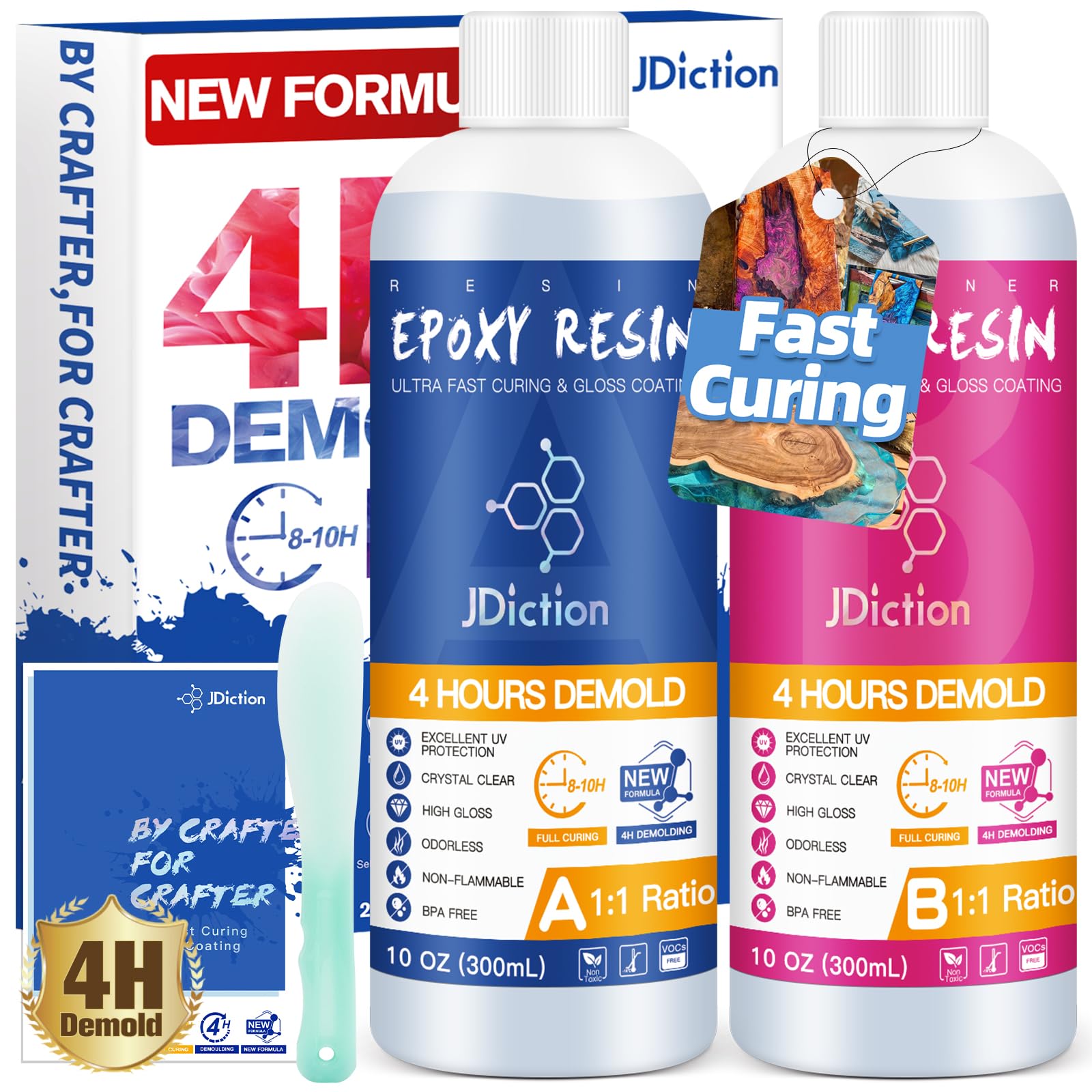 JDiction Fast Curing Epoxy Resin, 20OZ/600ML 4H Demold Epoxy Resin Kit -Crystal Clear, Bubble-Free, Not-Yellowing, Self-Leveling for Art Resina, Jewelry, Craft, Fast Casting & Easy Mix Epoxy Resina — image 1