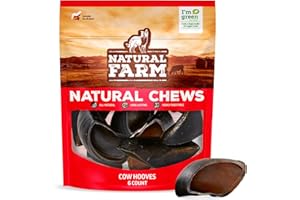 Natural Farm Cow Hooves (6 Pack), Odor-Free, All Natural Sourced from Farm-Raised Beef Hoof Dog Treats, Great Alternative to Bully Sticks or Rawhide, Dental Chew for Small, Medium, Large Breeds